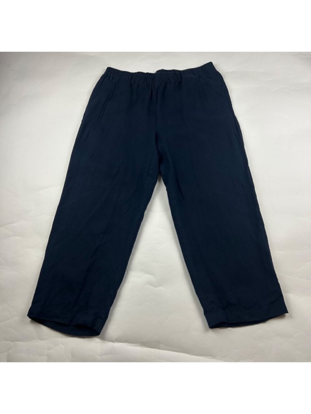 Quince Navy Blue LInen Wide Leg Cropped Pant L